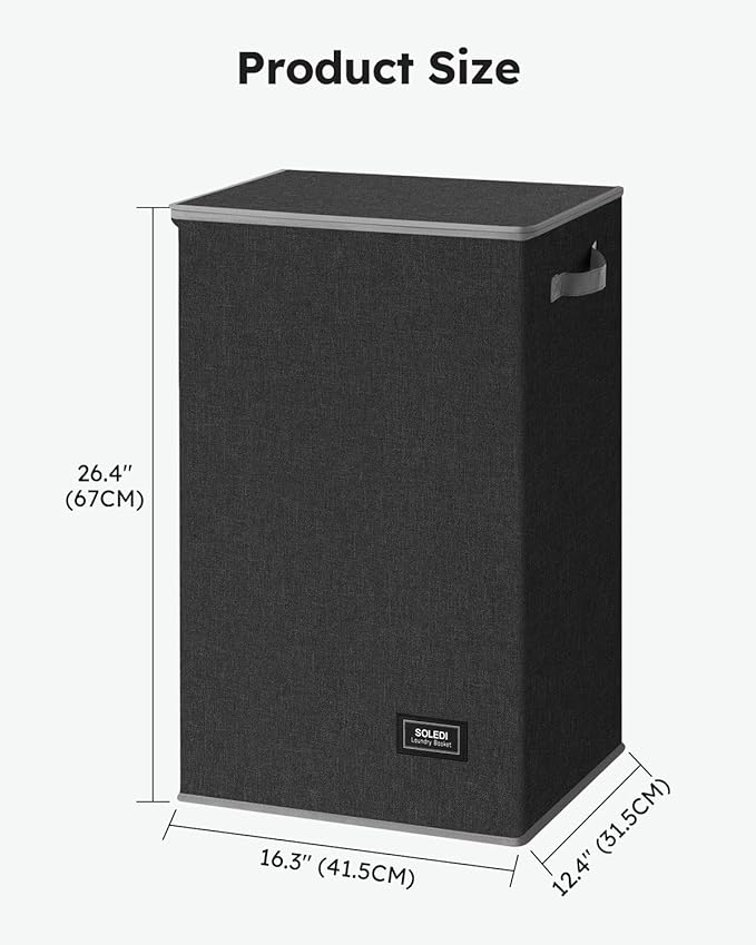 SOLEDI Laundry Hamper with Lid 90L Large & Tall Collapsible Laundry Basket, Clothes Hamper with Bag Removable Easy to Carry, Dirty Hampers for Bedroom, Bathroom, Dorm, College, Dark Grey