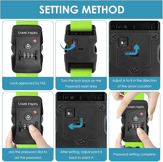 Travel Inspira Luggage Straps for Suitcases with TSA Lock, Protect Your Luggage Anti-Burst, High Visibility Color, Easy to Identify Luggage Adjustable Heavy Duty Belt for 20-32 Inch Suitcases