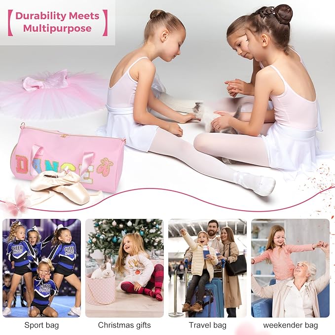 Dance Bag for Girls, KUIRAN Travel Duffel Bag with Shoe Compartment Lightweight Gym Sport Ballet Weekender Bag - Pink/Shoe Compartment