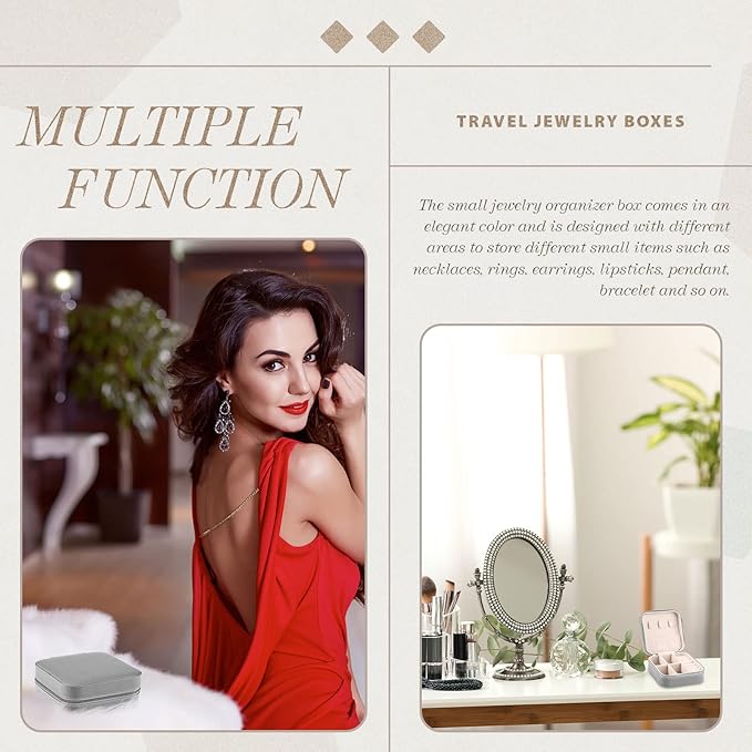 Yinkin 12 Pcs Mini Travel Jewelry Case Bridesmaid Proposal Gift Boxes, Small PU Leather Earring Organizer, Bulk Travel Accessories Portable Jewelry Holder(Gray)