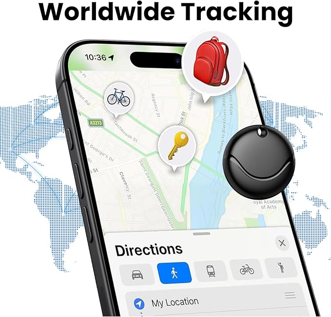 Air Tracker Tags-4 Pack Black, Bluetooth Tracker Works with Apple Find My (iOS Only), Smart Tag with Lanyard, Item Finder for Luggage, Key, Suitcases, Replaceable Battery, IP67 Waterproof Tracking Tag