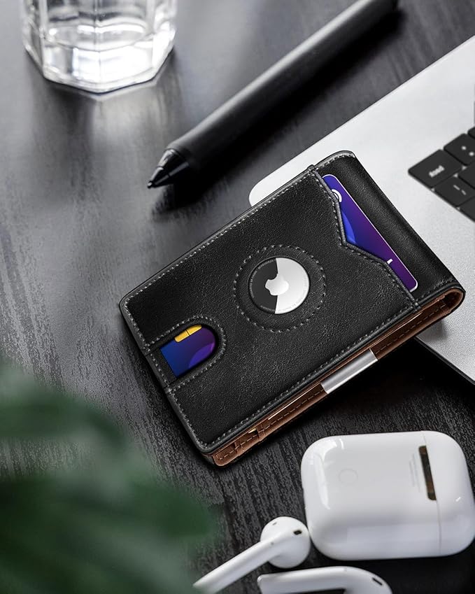 Airtag Wallet for Men,with Money Clip 11 Cards Slim Front Pocket Leather RFID Blocking Wallet with Gift Box
