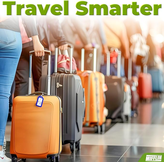 Mifflin-USA Luggage Tags (Blue, 50 PK), Bag Tag for Baggage, Suitcase Tags Bulk