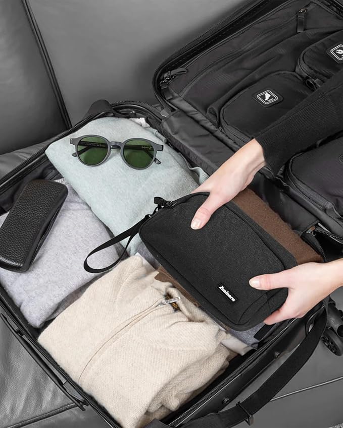 Travel Tech Carrying Pouch - Portable Electronics Organizer Travel Case, Portable Tech Organizer, All-in-One Storage Bag for Charging Cable (2 Pack, Black, Medium+Small)