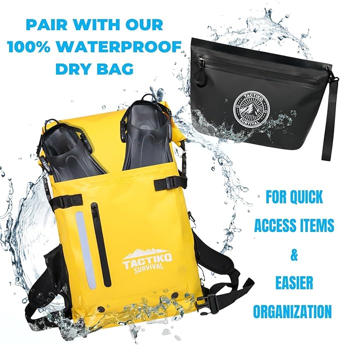 3-Pack Tactiko Heavy-Duty Splash Water Resistant Zipper Pouches - Hold-All Organizers for Dry Bags, Travel Bags (3, Blue/Yellow/Black)