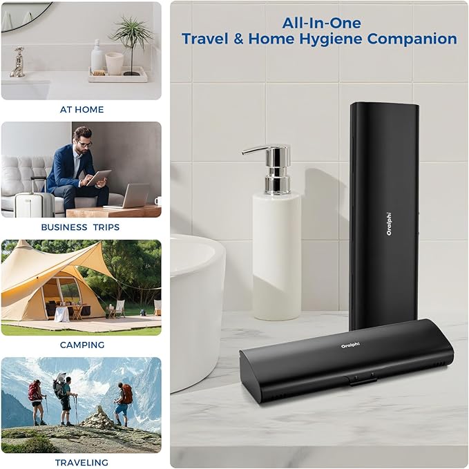Aluminum Electric Toothbrush Travel Case, 2 in 1 Travel Toothbrush Holder for Oral B/Oral-B Pro 1000 1500 5000 7000 and Most Electric Toothbrush for Traveling, Removable Silicone Liner-Black