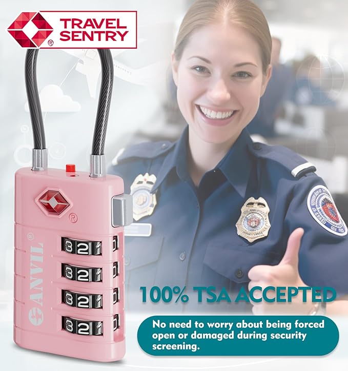 ANVIL 4 Digit Luggage Locks, TSA Locks for Luggage, Advanced TSA008 core, Alert Indicator for Your Travel Lock, Suitcase Lock.(4, Pink)