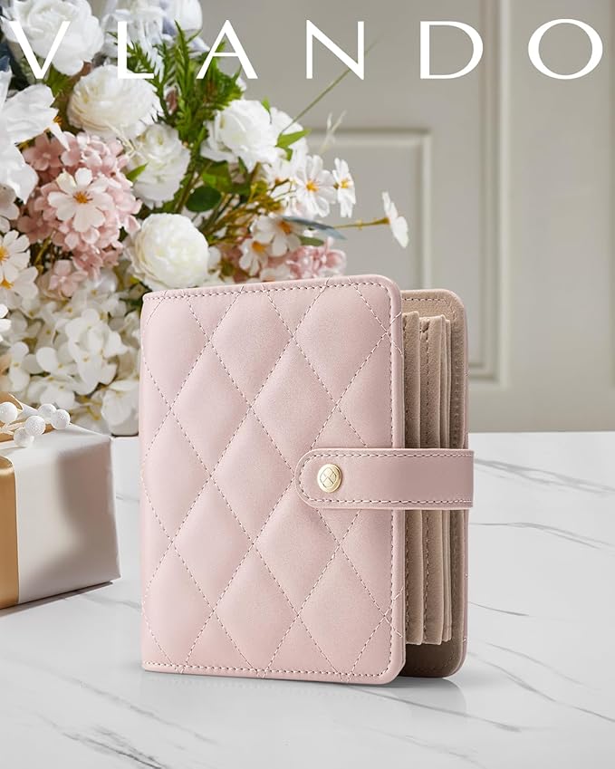 Vlando Travel Jewelry Organizer Case,Travel Gifts for Women,Portable Jewelry Storage Book Ring Binder with Clear Zipper Velvet Jewelry Pouch Bag-Pink