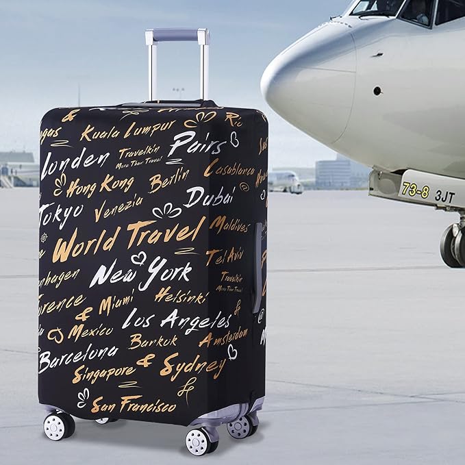 Travelkin Luggage Covers For Suitcase Tsa Approved,Suitcase Cover Protector Fit 18-32 Inch Luggage (World City, S)