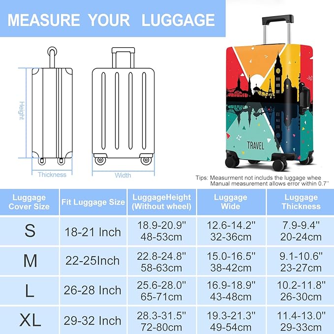 Luggage Cover Washable Suitcase Protector Anti-Scratch,Stretchable Fit for 20-34Inch Luggage Durable Travel Bag Cover with Zipper Closure (Travel-2, S(fits 20-22inch suitcase))