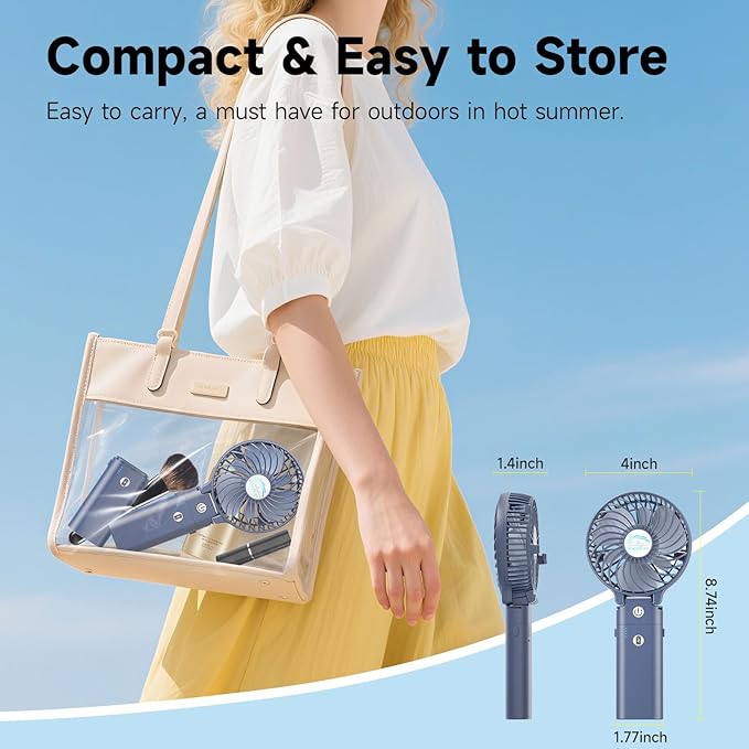 HandFan 10400mAh Handheld Personal Fan, 40Hrs Long-Lasted Hand Fan Rechargeable, Mini Cooling Fans Foldable, Heavy Duty Battery Fans Portable for Travel Beach Concerts Cruise Makeup(Royal Blue)