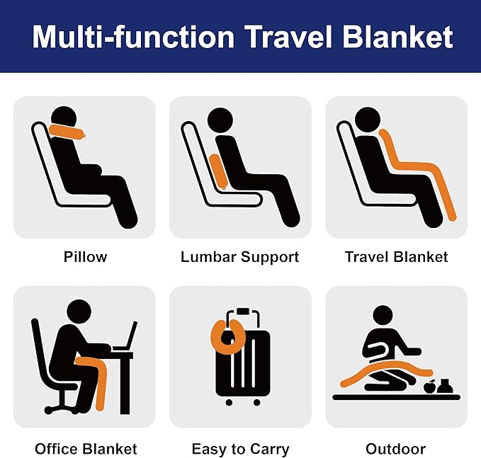 2 in 1 Travel Blanket, Soft Warm Blanket with Cozy Neck Pillow Case, Portable Blanket Set for Airplane, Camping, Car (Grey)