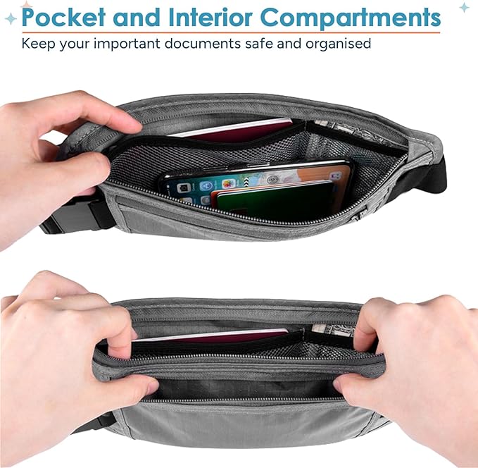 travel inspira Travel Money Belt with Slim Anti-Theft RFID Blocking Passport Holder for Travel Concealed under Clothes for Ultimate Protection of Credit Cards, Cash, Passport & Documents, Grey