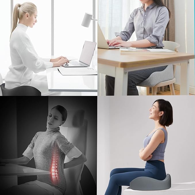 Chair Seat Cushion, Memory Foam Cushions for Office Chair, Car Seat, Airplane, Relieving Pressure Tailbone Sciatica Back Pain for Long Sitting Office Workers, Car Drivers(Grey)