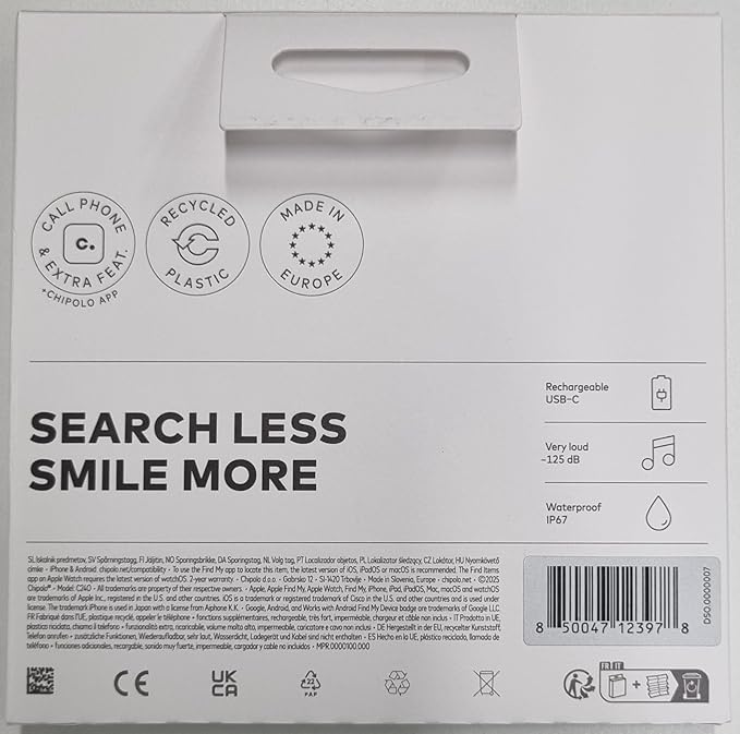 Chipolo LOOP - Rechargeable Bluetooth Tracker for Key and Pocket Location, Compatible with Apple or Google, Call Your Phone & Out of Range Alerts for Android