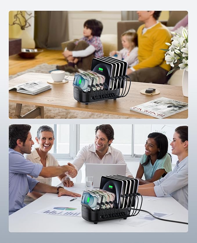 ORICO 120W Charging Station for Multiple Devices, 10-Ports USB Charging Docking Organizer Station, Multi USB Charging Station Compatible with iPad, Tablet, Kindle, Airpods and Cell Phone