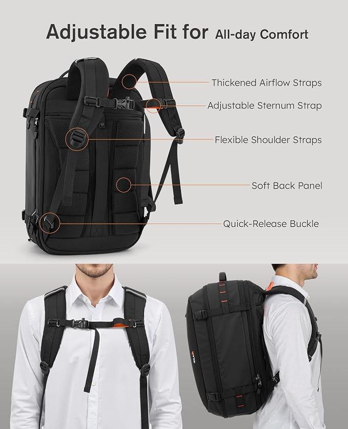 Tolaccea Large Convertible Garment Duffel Bag, Suit Carry On Backpack, TSA Flight Approved for Wrinkle-Free Travel with Dual Laptop Storage for 17.3" and 12.9" & Extra Toiletry Bag, 45-55L Expandable