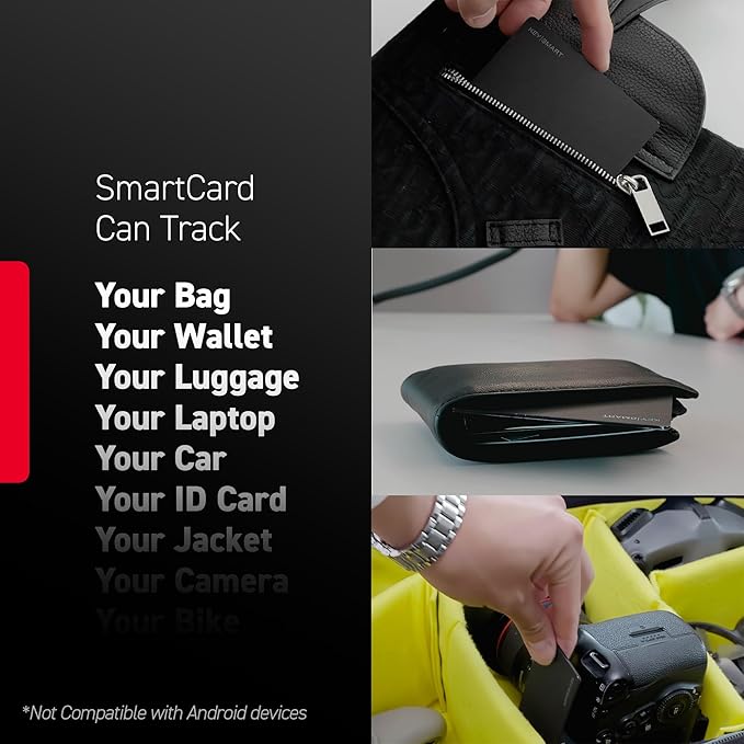 KeySmart MFI-Certified SmartCard Wallet Tracker Card, Compatible with Apple Find My App, Rechargeable Thin GPS Item Finder for Luggage Tag, Smart Bluetooth Tracking with Key Chain Hole Black, 1 Pack