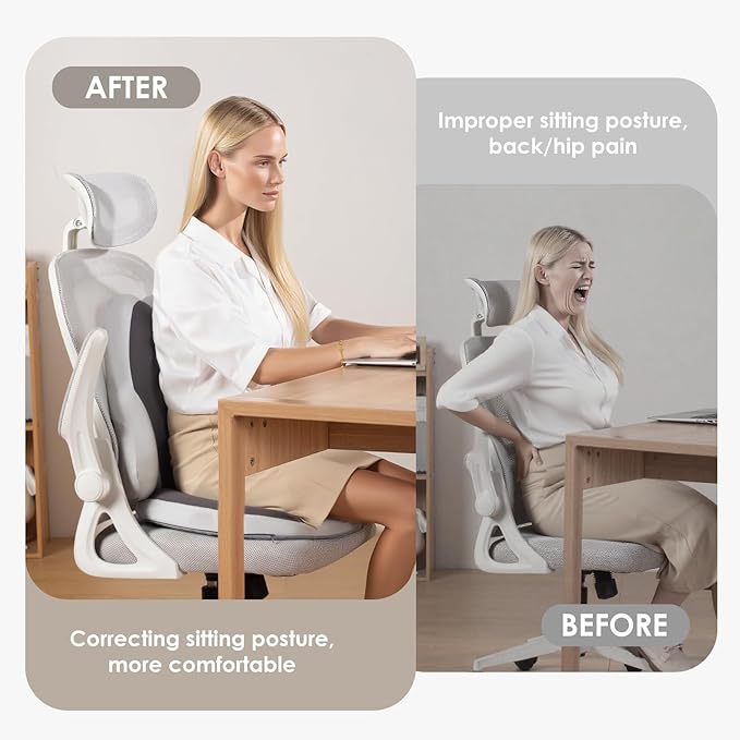 FLORICH Car Seat Cushion and Back Support for Car Ultrathick Memory Foam Office Chair Cushions with Lumbar Support Pillow for Sciatica & Back & Tailbone Pain Relief (Beige Grey)