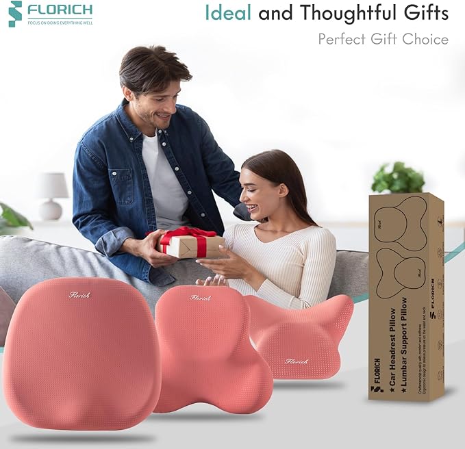 FLORICH Car Seat Cushion and Lumbar Support Pillow for Office Chair Car, Neck Headrest Pillow, Ergonomic Memory Foam, Pressure-Relieving Back Support for Car, Office Chair & Wheelchair – Red