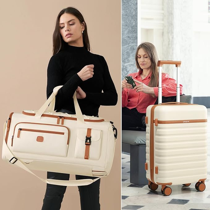 Luggage Sets 5 Piece, Carry On Luggage 20In With Spinner Wheels, Hardside Suitcase Set with TSA Lock,Durable Checked Large Suitcase With Travel Backpack for Men- 20in/24in/28in (Beige, 5 piece set)