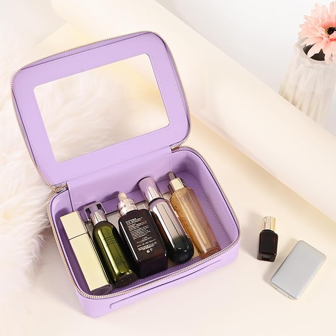 Aveniee Clear Makeup Bag Organizer,Large Travel Toiletry Bag for Women, Waterproof Cosmetic Pouch with Zippers,Car Organizers and Storage Case for Accessories,Lilac