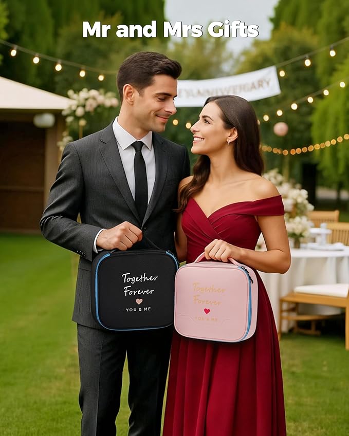 MATEIN Mr and Mrs Gifts, Electronics Organizer Travel Case with USB Port, Wedding Honeymoon Gifts for Couples, 2-Pack Couple Cord Organizer Bag 2-in-1 Cable Storage Bag for Tech Accessories and Makeup