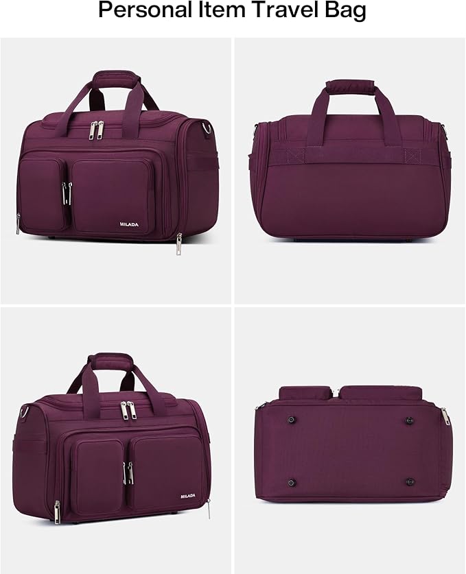 MILADA Underseat Carry On Luggage Bags for Travel Lightweight Foldable Carry On Bags for Airplanes Small Duffle Bag for Men Women Personal Weekend Overnight Travel Tote Bags, Purple