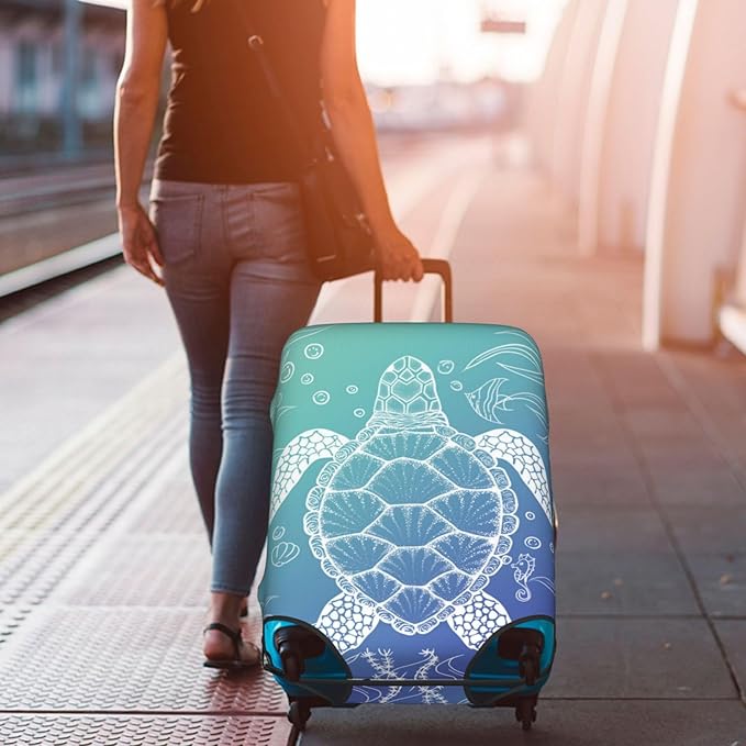 Ocean Sea Turtle Luggage Cover Washable Suitcase Protector, Turtle Theme Party Luggage Tag Travel Birthday Gifts For Men Women (XL 29-32 Inch Luggage)