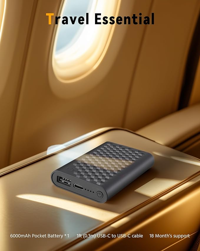 Wulcea 6000mAh Portable Power Bank - 5V/2A USB Charger for Heated Clothing, Jackets, Vests, Scarves, Hats & Blankets - Rechargeable Battery Pack for Camping, Outdoor Gear & Winter Accessories