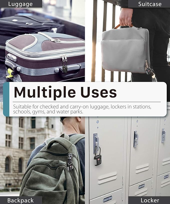 Fosmon TSA Approved Cable Locks for Luggage, Suitcase, Gun Case Lock with Push Release Button, 3 Digit Long Shackle Combination Wire Lock for Backpack