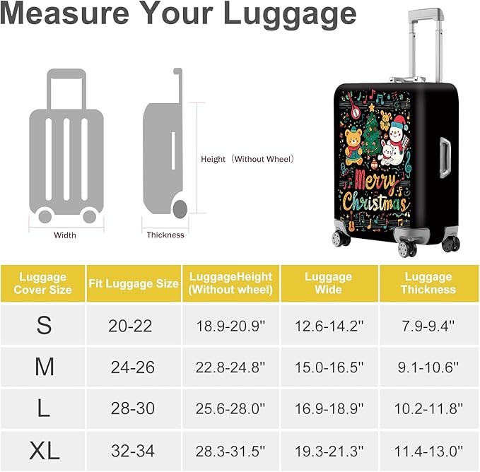 FOREVER QUEEN Cartoon - Merry Christmas Luggage Cover Suitcase Protector Suitcase Cover Anti-Scratch,Stretchable Bag Cover Washable Durable Polyester