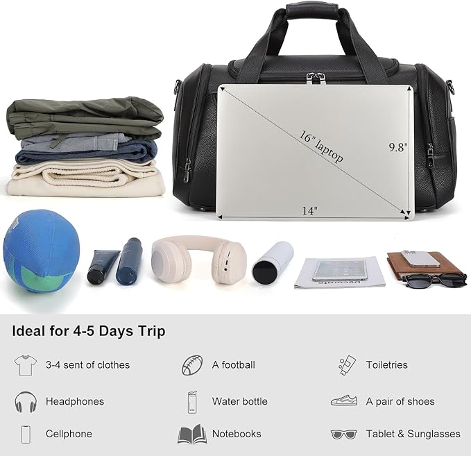 TIDING Leather Travel Duffle Bag for Men Women, 21" Waterproof Gym Sports Duffel Bag Weekender Overnight Luggage Bag with Shoe Pouch_40L