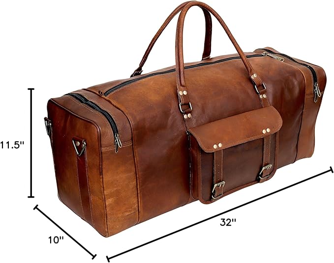 Leather 24 Inch Luggage Handmade Duffel Bag Carryall Weekender Travel Overnight Gym Sports Carry On Duffel Bag For Men And Women