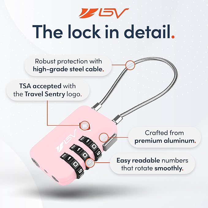 TSA Accepted Luggage Travel Lock, Set-Your-Own Combination Lock for School Gym Locker, Luggage Suitcase Baggage Locks, Filing Cabinets, Toolbox, Case (Pink, 4 Pack)