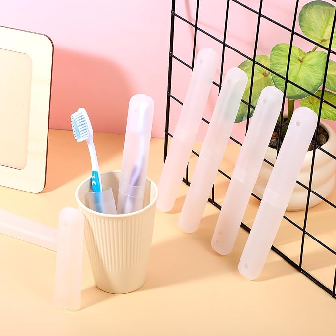 60 Packs Plastic Toothbrush Holders Bulk, Travel Toothbrush Case Covers with Ventilation Holes, 7.67 x 1.1 Inch White PP Material Toothbrushes Protectors for Home Camping Travel