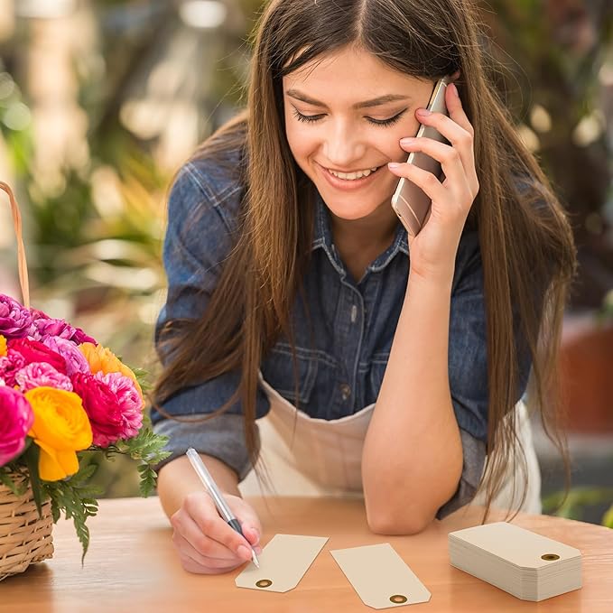 1000 Pcs Blank Manila Shipping Tags with Wire 2 3/4" x 1 3/8" Paper Hang Luggage Asset Gift Label Key Tags (Khaki)