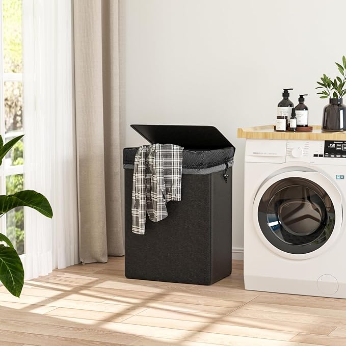 60L 2-in-1 Laundry Hamper with Laundry Backpack, Waterproof Basket with Lid, Laundry Bag with Shoulder Straps and Mesh Pocket, Hamper for College Dorm, Travel, Apartment, Laundromat