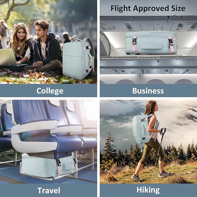 Taygeer Personal Item Backpack for Men Women, Travel Backpack Carry on Luggage Flight Approved with USB Charging Port & Shoe Pouch, Large Weekender Work Bag for Hiking Gift, Gray Powder