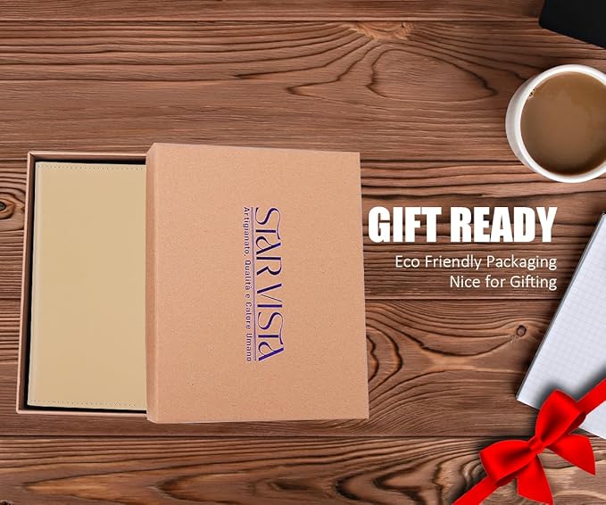 STAR VISTA Albatross Leather Travel Passport Holder, Minimalist Design, Calfskin Leather Case for Women and Men - Slim Passport Wallet, Bifold, RFID Blocking, Ivory