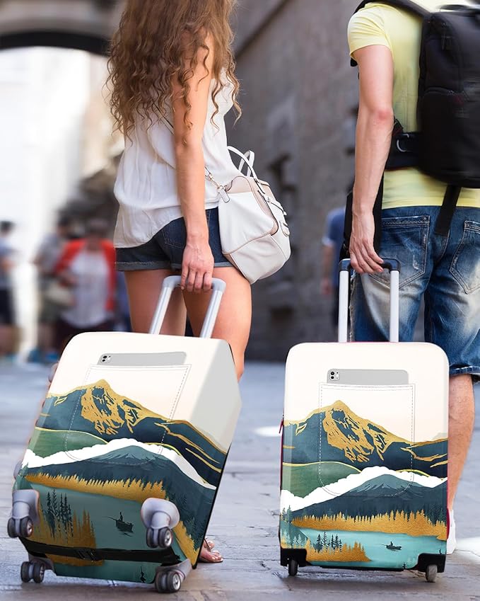 Slohif Luggage Cover for Suitcase Tsa Approved Protector - Luggage Sleeve Large Suit Case Cover Travel Stretch Baggage Case Protective Washable Fit 24-27 Inch Mountain M