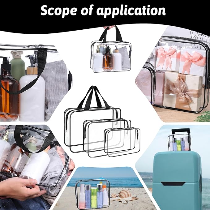 12 PCS Clear Travel Makeup Toiletry Bag, PVC Makeup Bags in 3 Sizes, Portable Travel Luggage Pouch, Waterproof Clear Toiletry Luggage Set with Zipper Handle for Women Girls Men