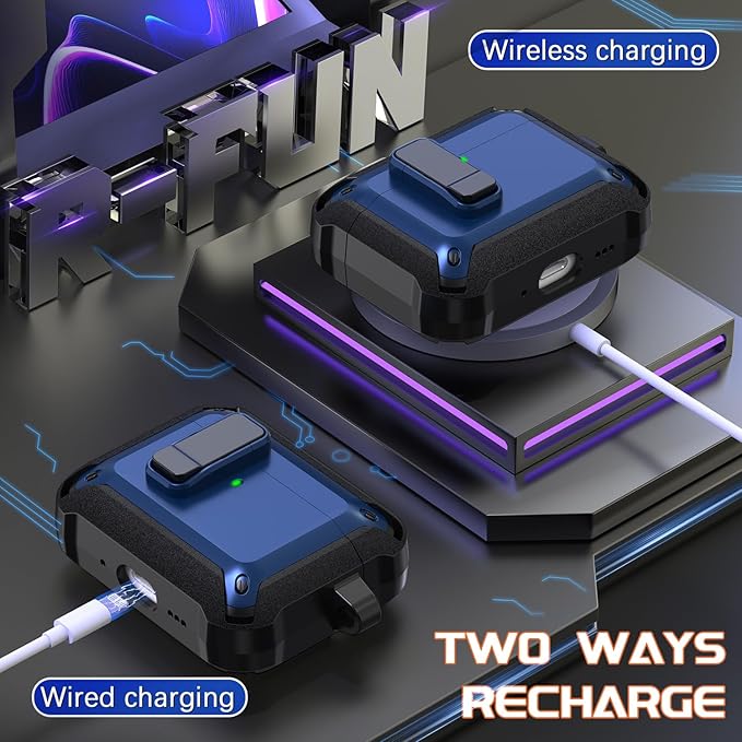 R-fun for AirPods Pro 3 Case (2025) Cover with Cleaning Kit, Military-Grade Heavy-Duty Drop-Resistant with Auto Pop-Up Lid for AirPods Pro 3rd Generation 2025 USB-C Charging Case, Blue