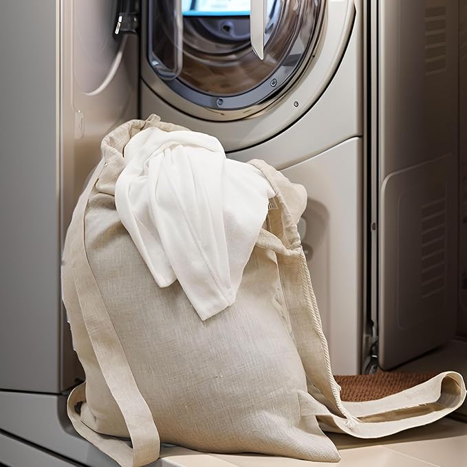 100% Pure Linen Travel Backpack Laundry Bags with Shoulder Straps 20x24in-Washable Drawstring Hanging Laundry Hamper Rxtra Large Portable Cloth Laundry Bag for Dorm College Military Gym-Linen