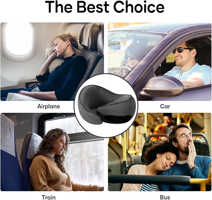 NOCRLG Travel Pillow, Travel Neck Pillow for Airplanes Car, 100% Pure Memory Foam Travel Pillow, Sleeping Essentials for Long Flight 360° Head Support Degree Comfort and Breathability (Dark Grey)