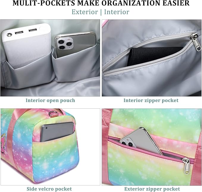 JIANYA Kids Duffle Bag for Girls Teens Sports Gymnastics Sleepover Bag with Shoe Compartment, Marble Purple