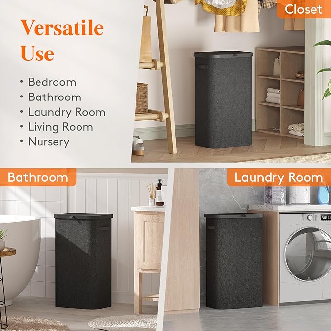 Lifewit 105L Laundry Basket with Lid, Large Laundry Hamper with Plastic Handles and Removable Bag, Foldable Tall Dirty Clothes Hampers for Laundry for Laundry Room, Bedroom, Bathroom, Dorm, Dark Gray