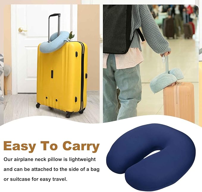 HARFINGTON Travel Pillow Airplane Neck Pillow U-Shaped Filled with Foam Beads Stuffable Classic for Sleeping Neck Chin Lumbar Support, Dark Blue