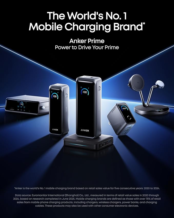 Anker Prime Power Bank, 26,250mAh 3-Port Portable Charger with 300W Max Output, Two-Way Charging, TSA-Approved, App Control, for MacBook, iPhone 17/16 Series, and More (Base Not Included)