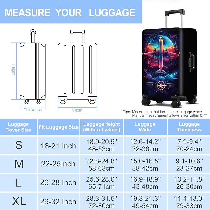 Luggage Cover Washable Suitcase Protector Anti-scratch Suitcase cover Fits 20-34 Inch Luggage (Aircraft, M(24-26inch suitcase))